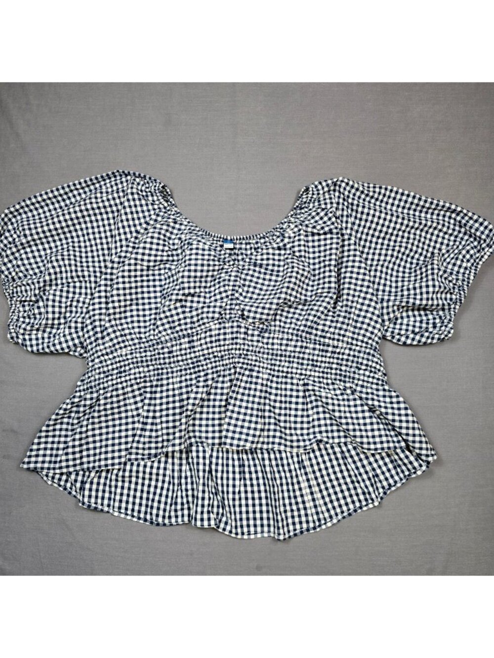 Old Navy 4X Blue & White Gingham Smocked Peplum Blouse 100% Cotton Cottage Core